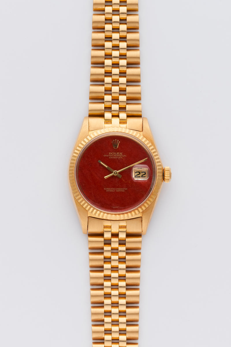 1971 Rolex Oyster Perpetual Datejust 18k Yellow Gold Red Jasper Dial Archiwatch