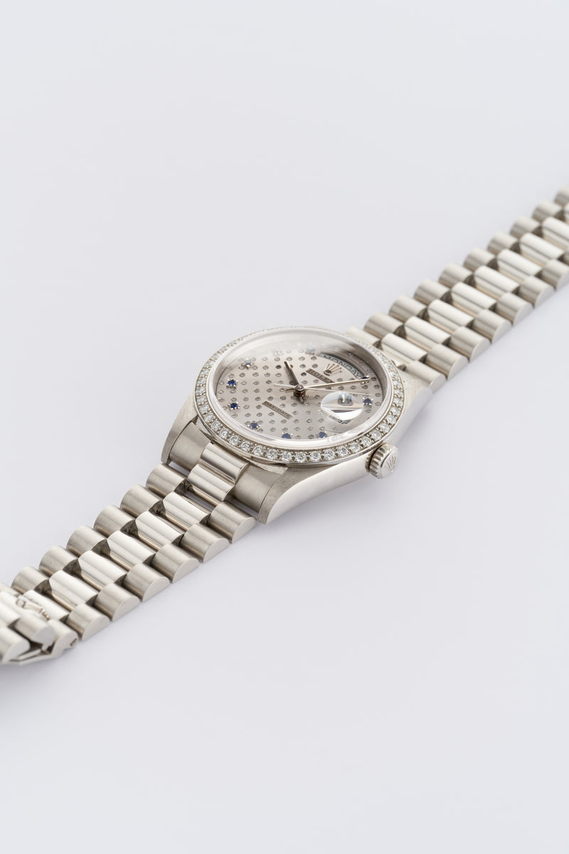 1991 Rolex Oyster Perpetual Platinum Day-Date Silvered Sapphire "Pléiade" dial 18346 with Punched Papers