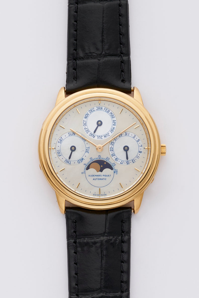 1990 Audemars Piguet Quantième Perpetual Calendar 18k yellow Gold Mother of Pearl Dial 25657 BA with Box and papers