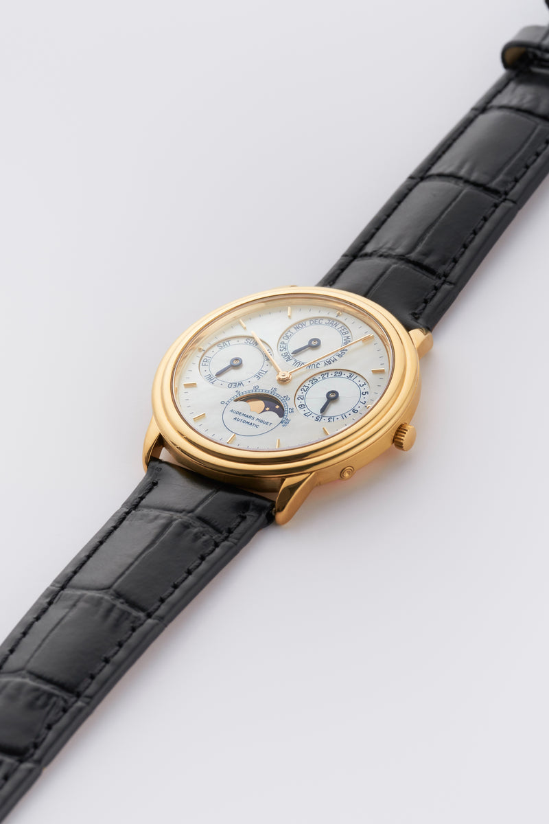 1990 Audemars Piguet Quantième Perpetual Calendar 18k yellow Gold Mother of Pearl Dial 25657 BA with Box and papers