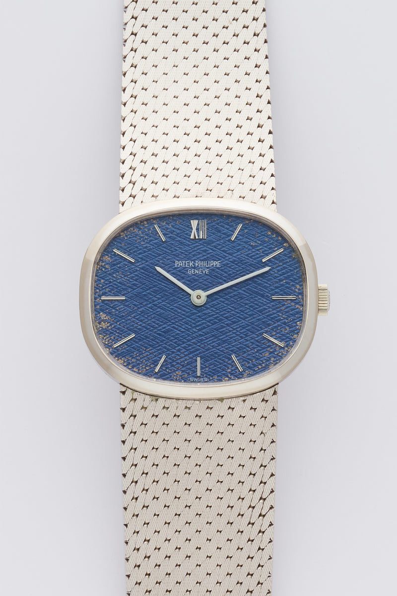 1970s Patek Philippe Ellipse 18k White Gold blue Dial 3545