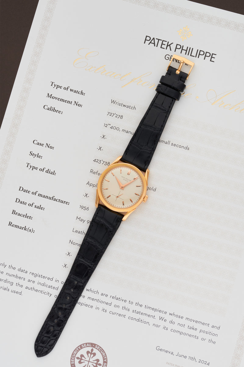 1956 Patek Philippe Calatrava 18k Rose Gold Off-white Dial 2537 with Extract from the Archives