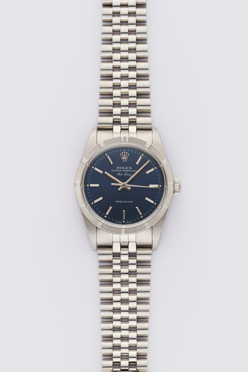 1991 Rolex Oyster Perpetual Air-King Engine-turned bezel Blue Soleil Dial 14010