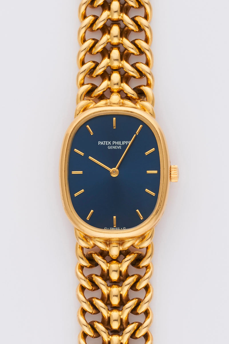 1970s Patek Philippe Lady Ellipse 18k Yellow Gold Blue Dial 4826/19