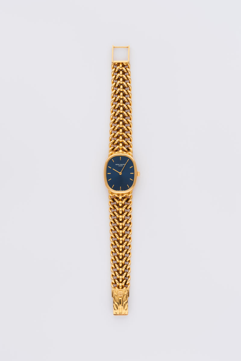 1970s Patek Philippe Lady Ellipse 18k Yellow Gold Blue Dial 4826/19