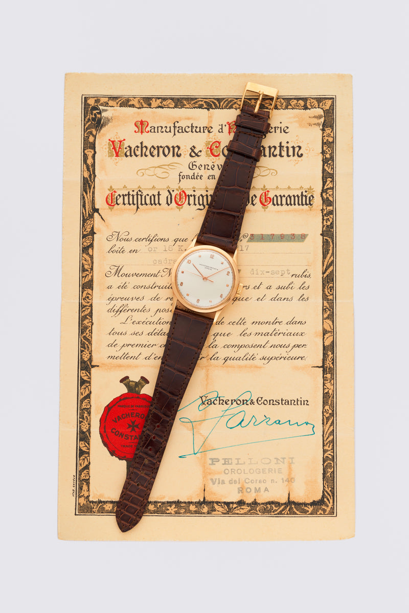 1950s Vacheron Constantin Center-Seconds Calatrava 18k Yellow Gold White Dial 4217 with original papers