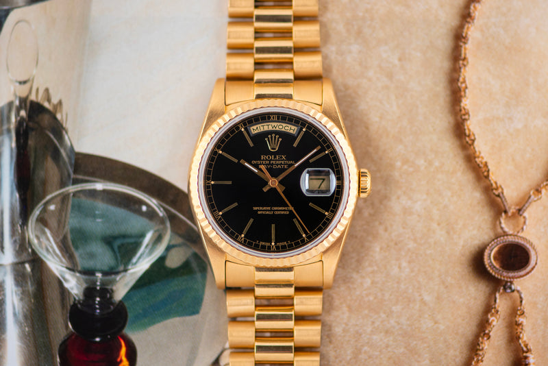 1991 Rolex Oyster Perpetual Day-Date Black Dial 18238 With Papers