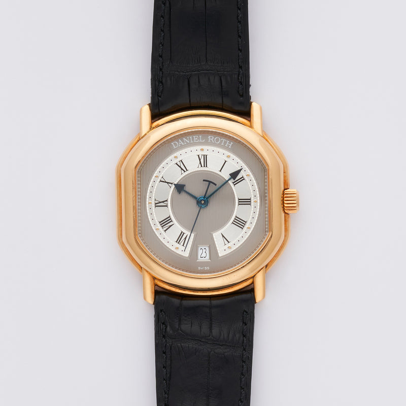 1990s Daniel Roth "Le Sentier" Central-Second 18k Yellow Gold Grey guilloché Dial 177