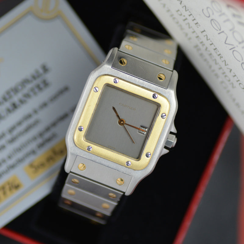 Full Set 1983 Cartier Santos Onyx Grey Dial