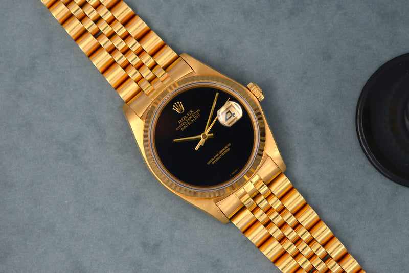 1977 Rolex Oyster Perpetual Datejust 18k Yellow Gold "Onyx" Dial 16018