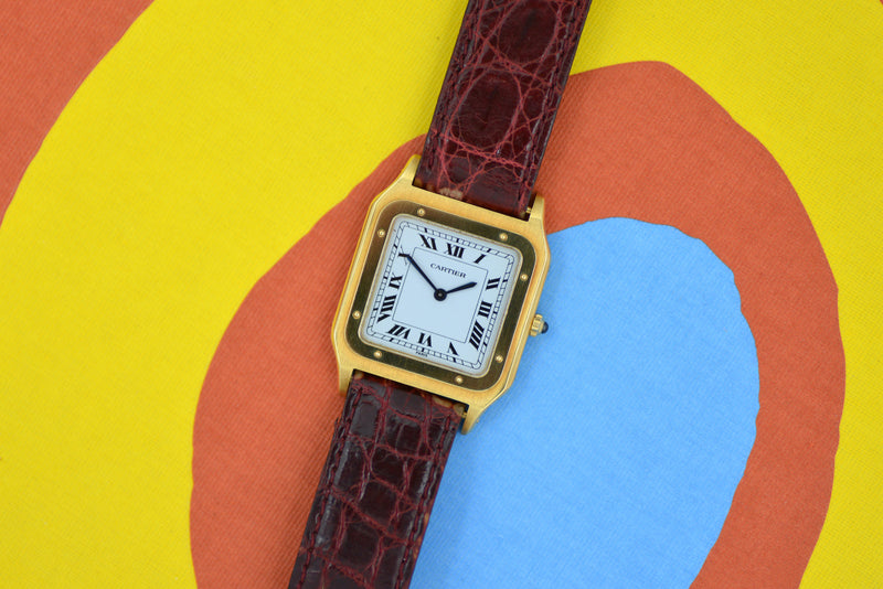 1990s Cartier Santos Dumont Ultra Thin 18k Yellow Gold "Paris" dial 1575