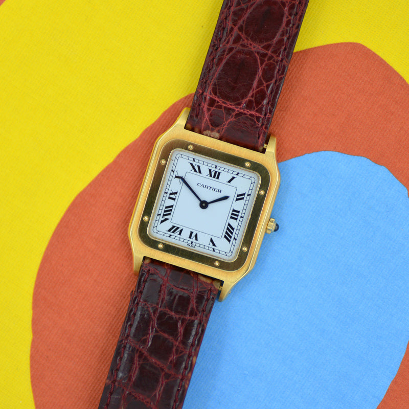 1990s Cartier Santos Dumont Ultra Thin 18k Yellow Gold "Paris" dial 1575