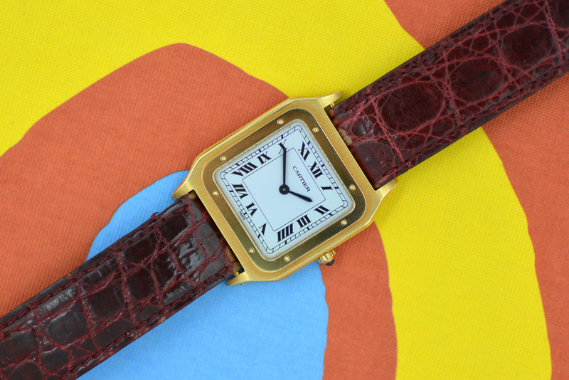 1990s Cartier Santos Dumont Ultra Thin 18k Yellow Gold "Paris" dial 1575